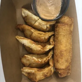 Egg roll, pot stickers, Sirracha Mayo