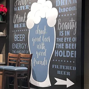 a sign with a beer