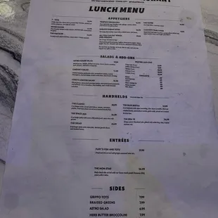 Lunch menu