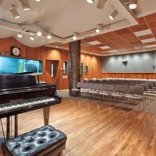 a grand piano in the foreground