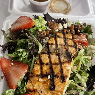 Strawberry Feta Salad w/ Salmon. Very tasty!