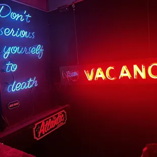 a neon sign that says don&apos;t seriously you are safe to leave