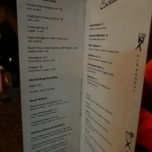 Terrible photo of the menu