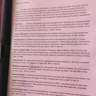 Beer menu of Atlas Saloon's own beers.