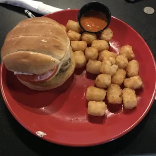 Chicken Sandwich and tots.