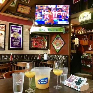 $10 Pitcher of Mimosas 9am -2pm, comes in Bud pitcher