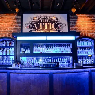 a bar with blue lighting