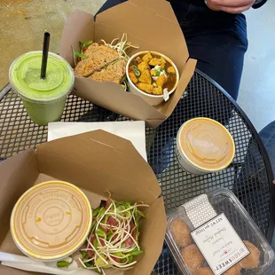 two take out boxes of food