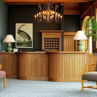 the front desk of the hotel