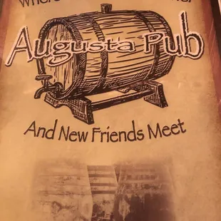 Cover for Augusta Pub menu
