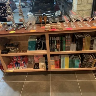 a display of liquor and books