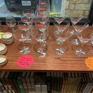 a display of wine glasses