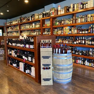 a wine shop with shelves full of bottles
