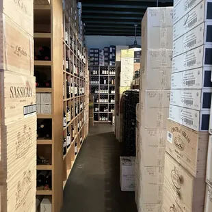 shelves of wine in a warehouse