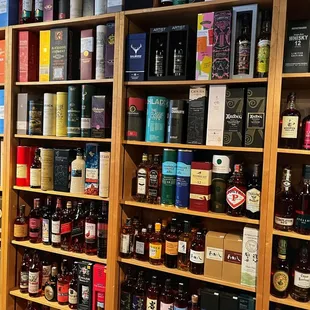 a wall of liquor bottles