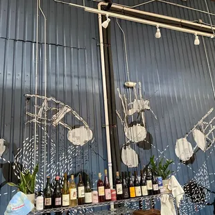 bottles of wine on a bar