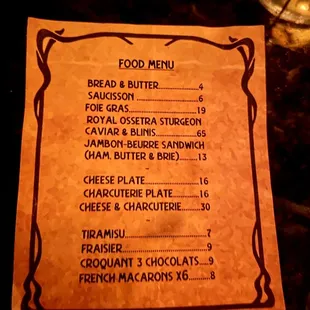 Food menu