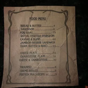 Food menu