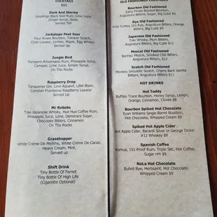 An Old Fashioned Menu, and other sips