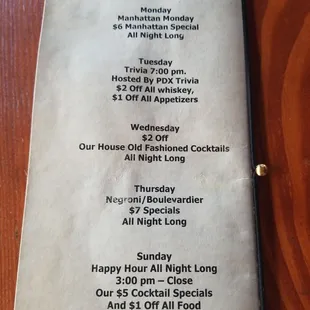 Brown liquor specials most days!!