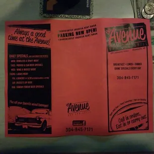 the menu for the restaurant