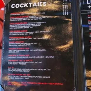 Cocktail menu