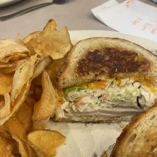 a sandwich and chips