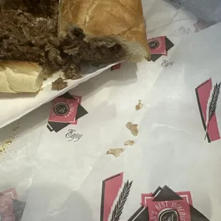 Steak and Cheese Sub with bones in it