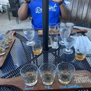 Flight of Four Roses 2017 LE, Russels Reserve, and Old Forester.  All are private barreling.  Also a dram of Handy Saz.