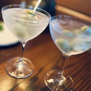 Wheatley - vodka martini, shaken vigorously, extra-extra-extra chilled, topped with blue cheese stuffed olives...delicious!