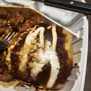 Shrimp burrito. Shrimp are way too salty. And I can't finish. Literally tastes like the shrimp sat in salt.