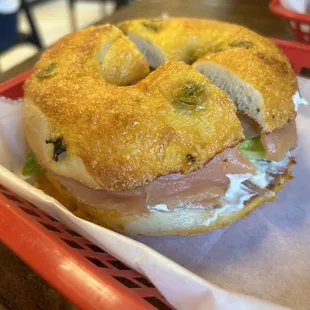 Smoked Salmon on a jalapeño bagel