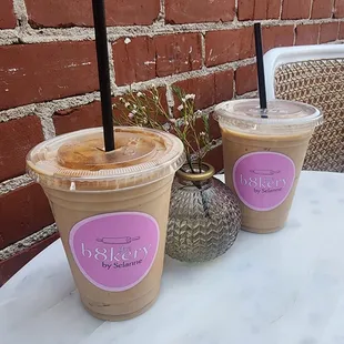 Iced churro and iced vanilla lattes