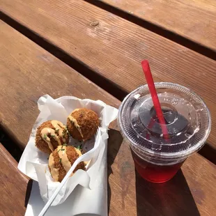 a drink and a sandwich