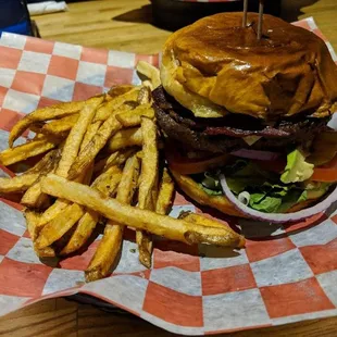 a burger and french fries