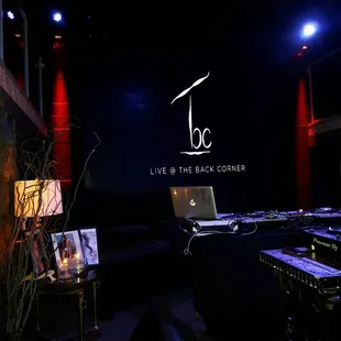 a stage with a laptop on it