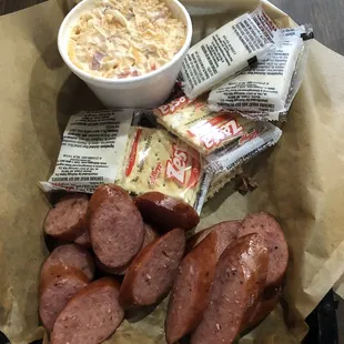 The pimento cheese and sausage appetizer. The pimento cheese is killer. Simple and so good. Good smoky taste to the sausage.