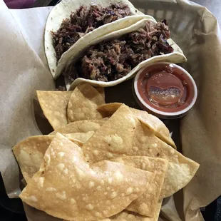 2 plain Chopped Brisket Tacos for the picky eater.