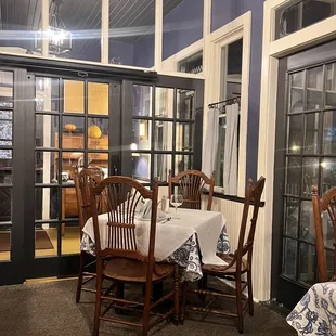 a dining table and chairs