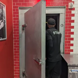 "freezer door" into the backroom venue. Must show ID