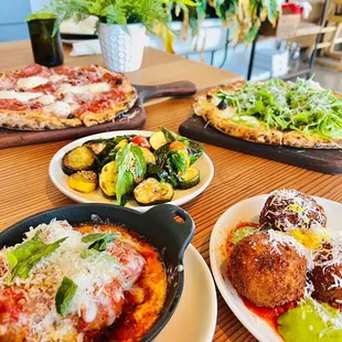 several plates of food on a table