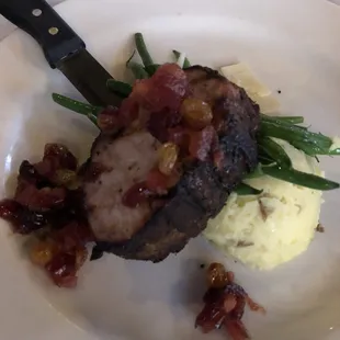 Pork Chop with mashed potatoes and green beans