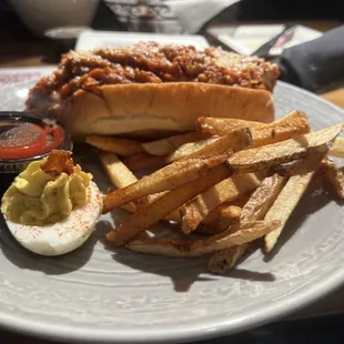 Chicken Parm Sandwich with fries