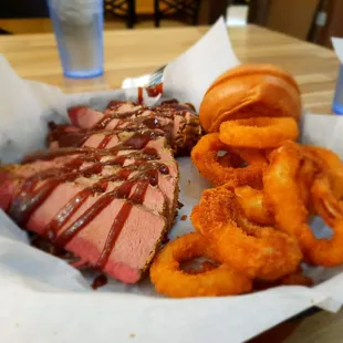 2x Brisket with Onion Rings.