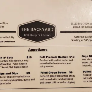 Appetizer menu