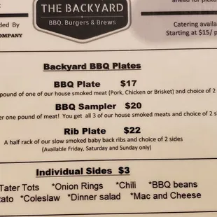 BBQ menu