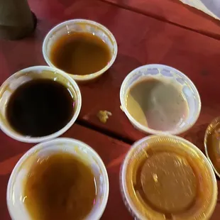 4 Sauces; BBQ Chipotle; Mango Habanero; honey mustard; Bacon Boss Sauce