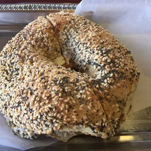a bagel on a tray