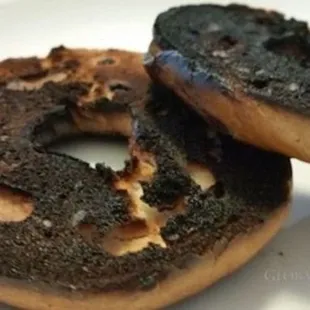 a close up of two bagels