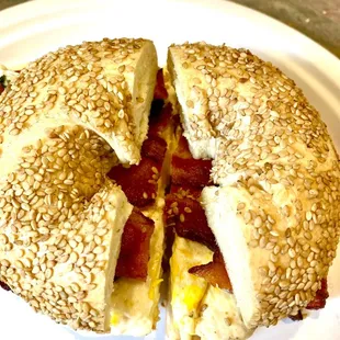 Sesame Bagel Egg Bacon Cheese Sandwich